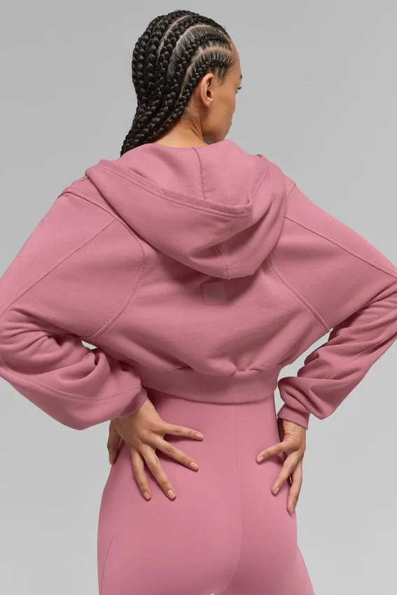 Sweet Escape Fermuarlı Kapüşonlu Sweatshirt - Pembe Yabani Gül
