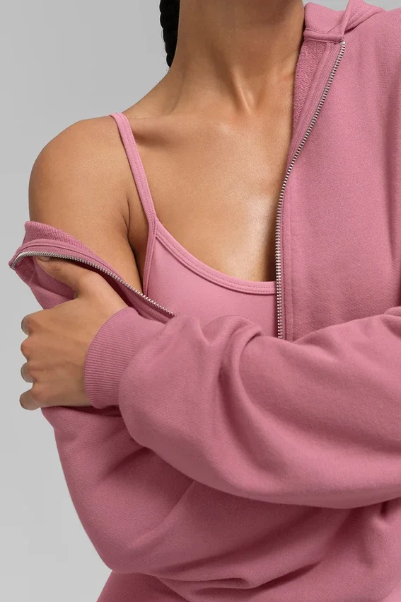 Sweet Escape Fermuarlı Kapüşonlu Sweatshirt - Pembe Yabani Gül