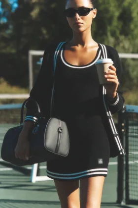 Tenis Kulubu Kazak Örgü Elbise - Siyah/Fildişi