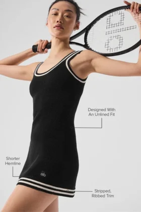 Tenis Kulubu Kazak Örgü Elbise – Siyah/Fildişi