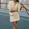 Tenis Kulubu Kazak Örgü Etek - Yulaf Rengi/Beyaz