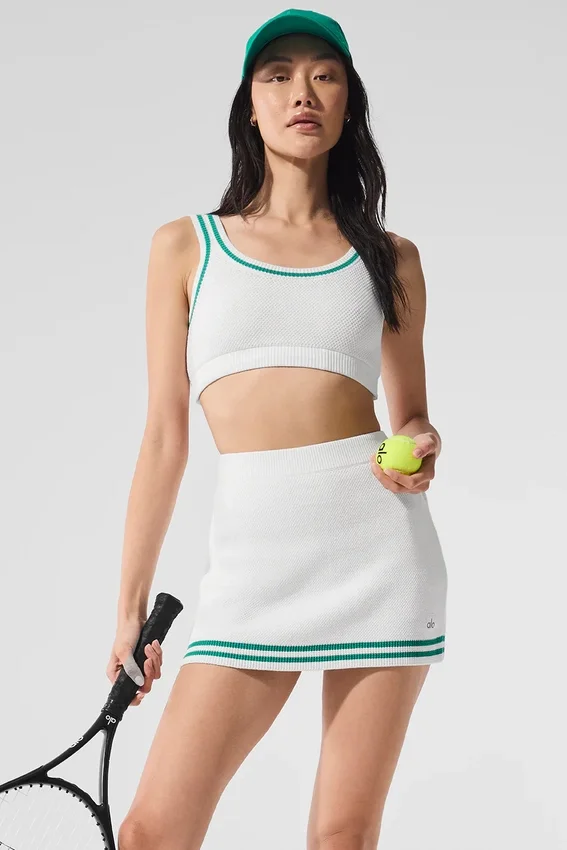 Tennis Club Kazak Örgü Sütyen - Beyaz/Ladinhavuzu Yeşili