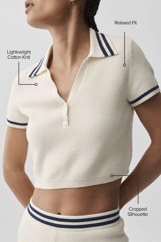 Tennis Club Örme Kısa Polo - Fildişi/Lacivert