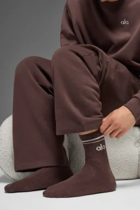 Unisex Yarım Bileğe Kadar Uzanan Retro Çorap – Brownstone/Beyaz
