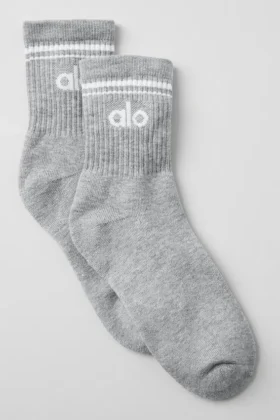 Unisex Yarım Bilekli Retro Çorap - Atletik Melanj Gri/Beyaz