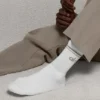 Unisex Yarım Bilekli Retro Çorap - Beyaz/Açık Kakao
