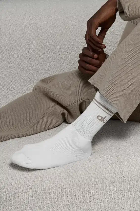 Unisex Yarım Bilekli Retro Çorap - Beyaz/Açık Kakao