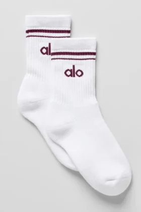 Unisex Yarım Bilekli Retro Çorap - Beyaz/Bordo