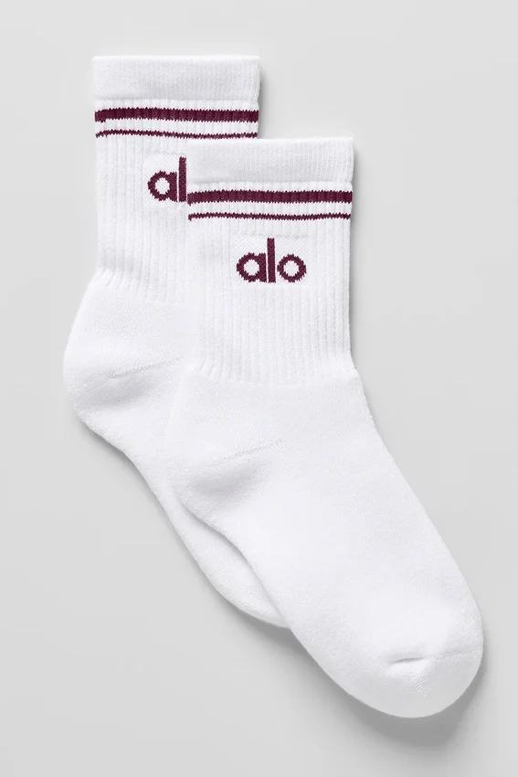 Unisex Yarım Bilekli Retro Çorap - Beyaz/Bordo
