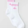 Unisex Yarım Bilekli Retro Çorap - Beyaz/Cennet Pembesi