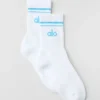 Unisex Yarım Bilekli Retro Çorap - Beyaz/Gök Mavisi
