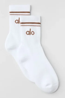 Unisex Yarım Bilekli Retro Çorap - Beyaz/Güneş Öpücüğü Kahverengi