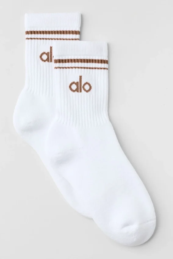 Unisex Yarım Bilekli Retro Çorap - Beyaz/Güneş Öpücüğü Kahverengi