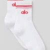 Unisex Yarım Bilekli Retro Çorap - Beyaz/Parlak Kırmızı