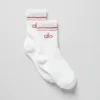 Unisex Yarım Bilekli Retro Çorap - Beyaz/Pembe Yabani Gül
