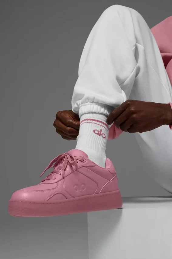 Unisex Yarım Bilekli Retro Çorap - Beyaz/Pembe Yabani Gül