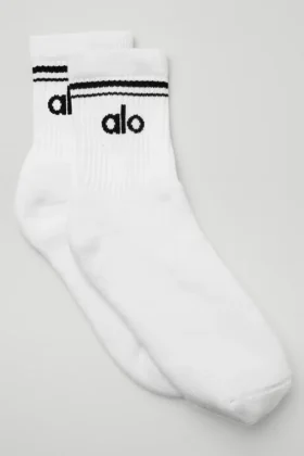Unisex Yarım Bilekli Retro Çorap - Beyaz/Siyah