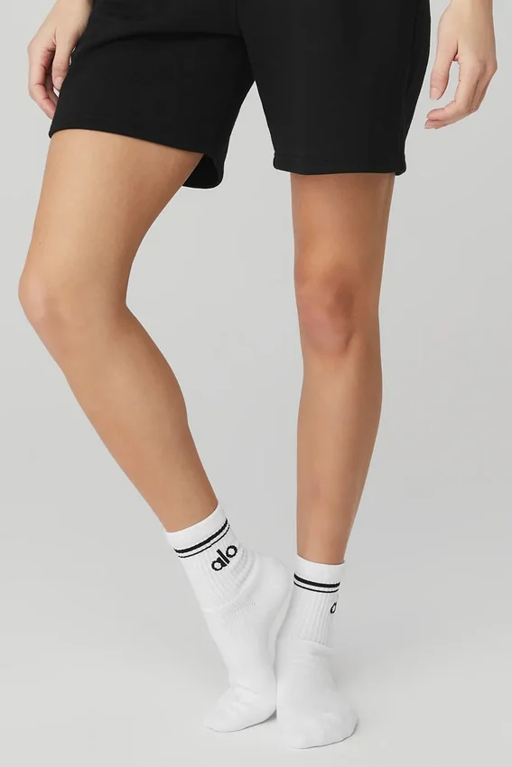 Unisex Yarım Bilekli Retro Çorap - Beyaz/Siyah