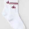 Unisex Yarım Bilekli Retro Çorap - Beyaz/Yaz Romantizmi Kırmızısı