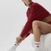 Unisex Yarım Bilekli Retro Çorap - Beyaz/Yaz Romantizmi Kırmızısı