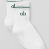 Unisex Yarım Bilekli Retro Çorap - Beyaz/Yonca Yeşili