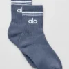Unisex Yarım Bilekli Retro Çorap - Bluestone/Beyaz
