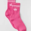 Unisex Yarım Bilekli Retro Çorap - Cennet Pembesi/Beyaz