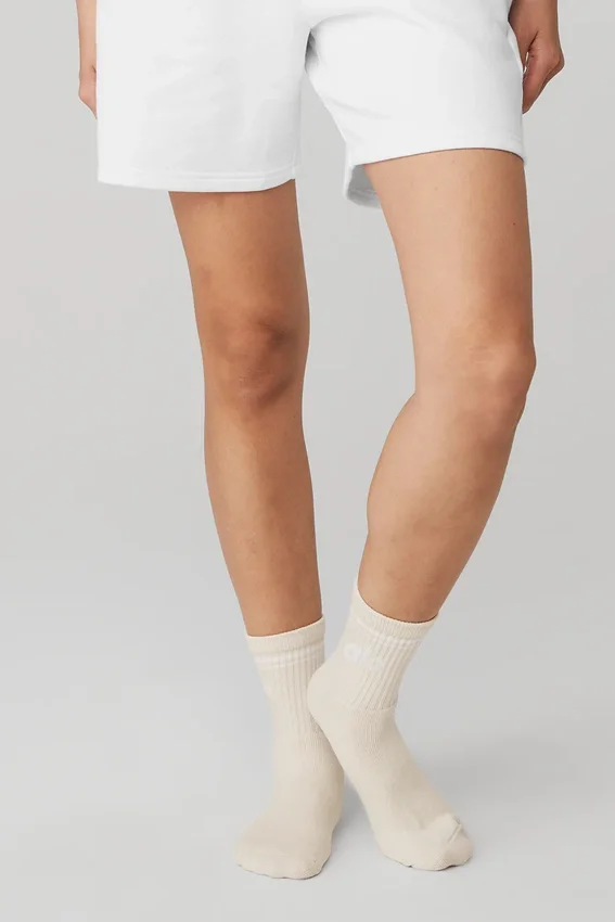 Unisex Yarım Bilekli Retro Çorap - Kemik/Beyaz