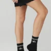 Unisex Yarım Bilekli Retro Çorap - Siyah/Beyaz