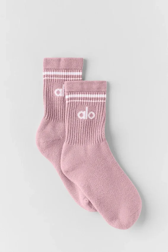Unisex Yarım Bilekli Retro Çorap - Vintage Pembe/Beyaz