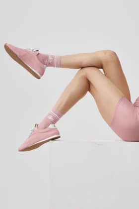 Unisex Yarım Bilekli Retro Çorap – Vintage Pembe/Beyaz