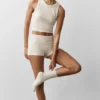Unisex Yarım Bilekli Retro Çorap - Yulaf Rengi Melanj/Beyaz