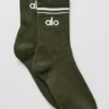 Unisex Yarım Bilekli Retro Çorap - Zeytin Yeşili/Beyaz
