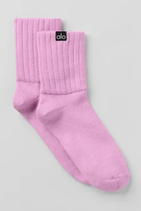 Unisex Yarım Bilekli Scrunch Çorap - Şeker Kalpli Pembe