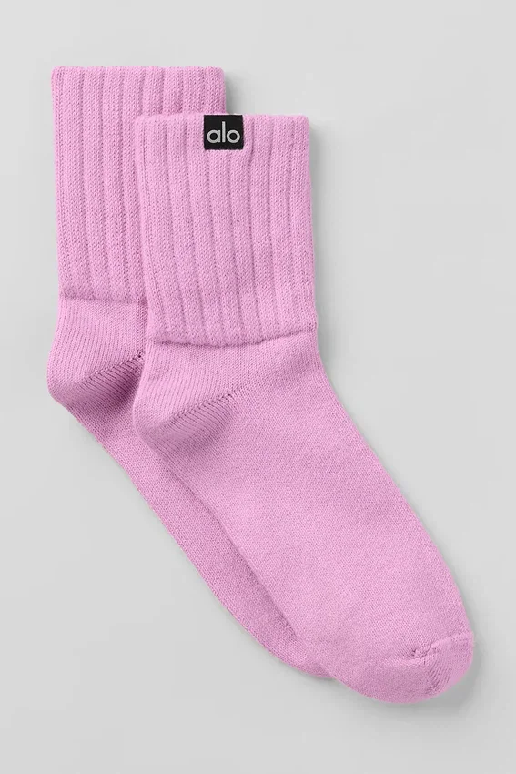 Unisex Yarım Bilekli Scrunch Çorap - Şeker Kalpli Pembe