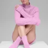 Unisex Yarım Bilekli Scrunch Çorap - Şeker Kalpli Pembe