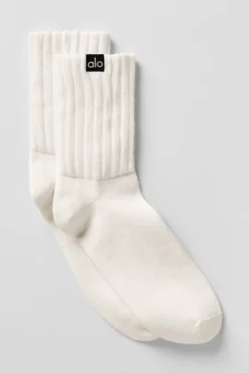 Unisex Yarım Bilekli Scrunch Çorap - Fildişi