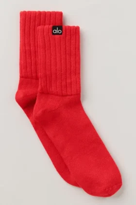 Unisex Yarım Bilekli Scrunch Çorap - Parlak Kırmızı