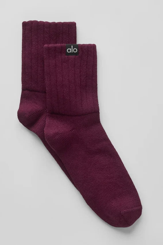 Unisex Yarım Boy Büzgülü Çorap - Bordo