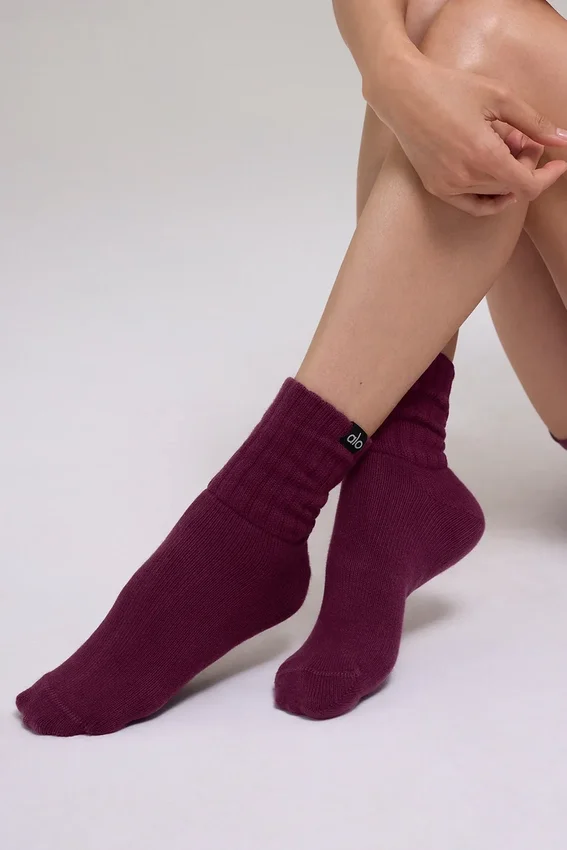 Unisex Yarım Boy Büzgülü Çorap - Bordo