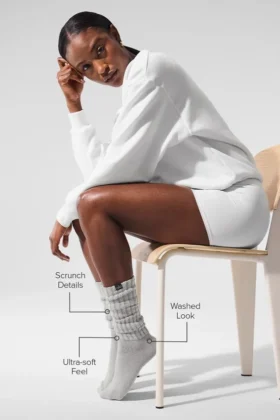 Unisex Yıkanmış Scrunch Çorap – Bulanık Gri Yıkama