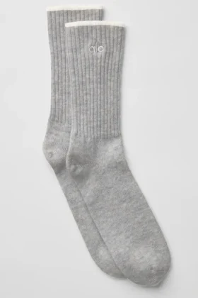 Unisex Yün-Kaşmir Hafif Buzlu Çoraplar - Açık Melanj Gri/Fildişi