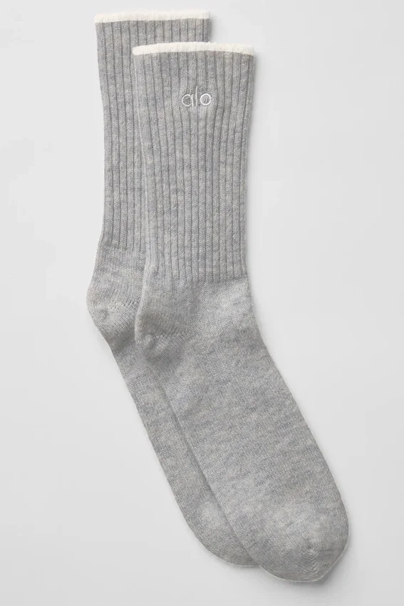 Unisex Yün-Kaşmir Hafif Buzlu Çoraplar - Açık Melanj Gri/Fildişi