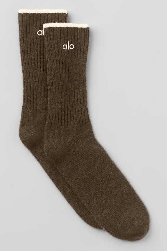 Unisex Yün-Kaşmir Hafif Buzlu Çoraplar - Espresso Heather/Fildişi