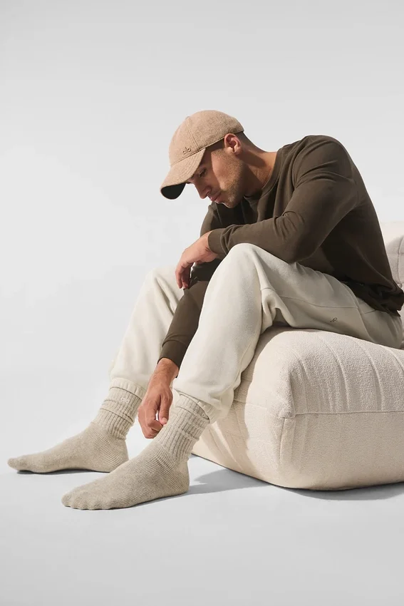 Unisex Yün Kaşmir Hafif Buzlu Çoraplar - Kış Latte/Fildişi