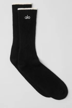 Unisex Yün Kaşmir Hafif Buzlu Çoraplar - Siyah/Fildişi