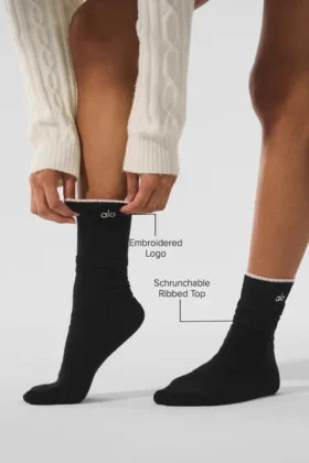Unisex Yün Kaşmir Hafif Buzlu Çoraplar – Siyah/Fildişi