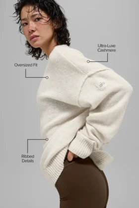 Unisex Yün Kaşmir New Class Bisiklet Yaka Kazak – Kemik Rengi Melanj
