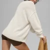 Unisex Yün Kaşmir New Class Bisiklet Yaka Kazak - Kemik Rengi Melanj