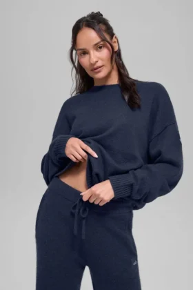 Unisex Yün Kaşmir New Class Bisiklet Yaka Kazak - Lacivert